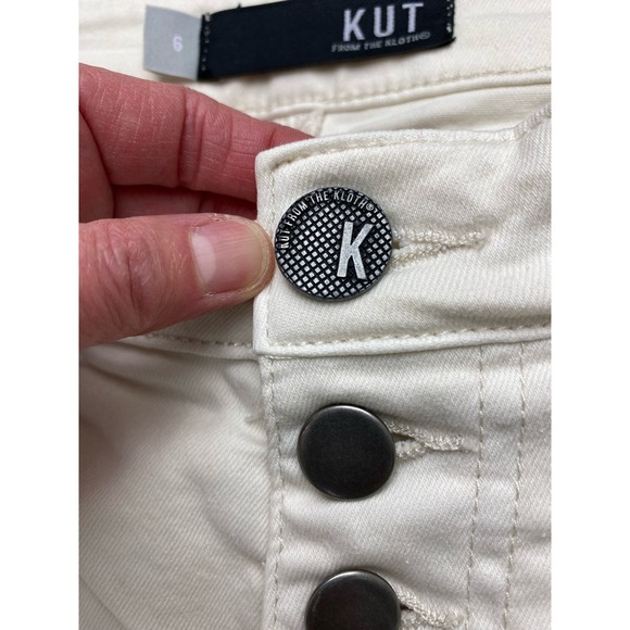 KUT from the Kloth KELSEY 6 Cream Button Fly High Rise Ankle Kick Flare Jeans - Picture 2 of 9